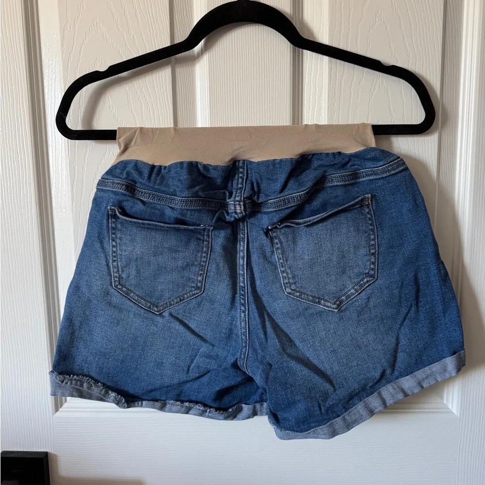 Indigo Blue Jean Shorts in Blue and Tan with Cuffed Hem - Picture 2 of 2